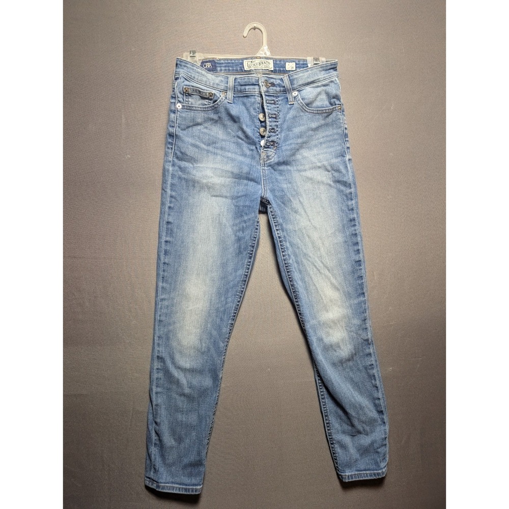 Lucky Brand Orta Premium Jeans Women 6/28 Blue Whiskered Denim Cotton Skinny Leg
